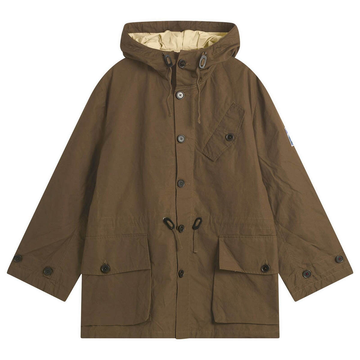Universal Works Men's British Waxed Cotton Boston Parka Jacket in Brown