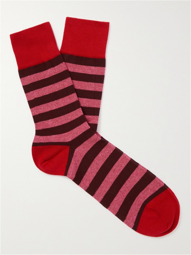 Photo: FALKE - Sensitive Mapped Striped Stretch Cotton-Blend Socks - Red