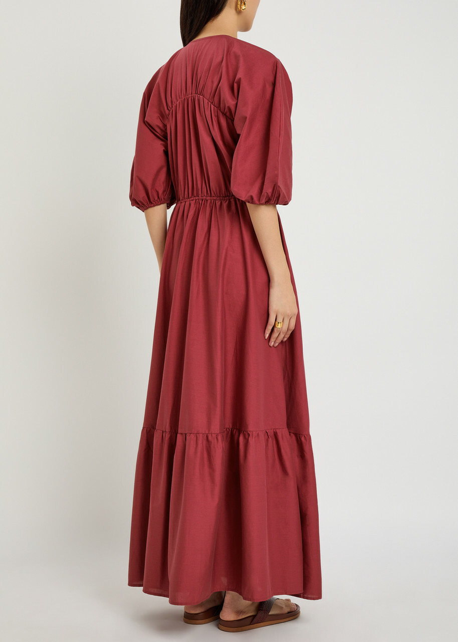 Faithfull The Brand Sigrid Drawstring Cotton Maxi Dress Dark Pink