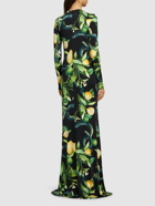 ROBERTO CAVALLI Printed Viscose Jersey Draped Maxi Dress