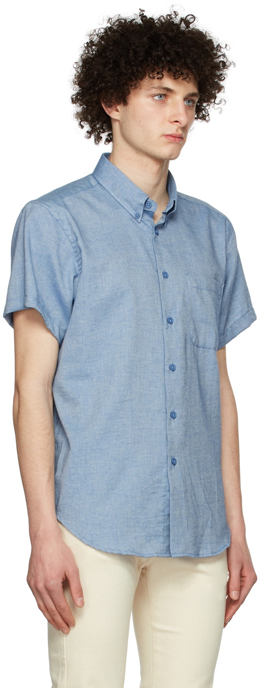 Naked & Famous Denim Blue Organic Cotton Short Sleeve Shirt
