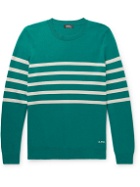 A.P.C. - Maceo Logo-Embroidered Striped Cashmere and Cotton-Blend Sweater - Green