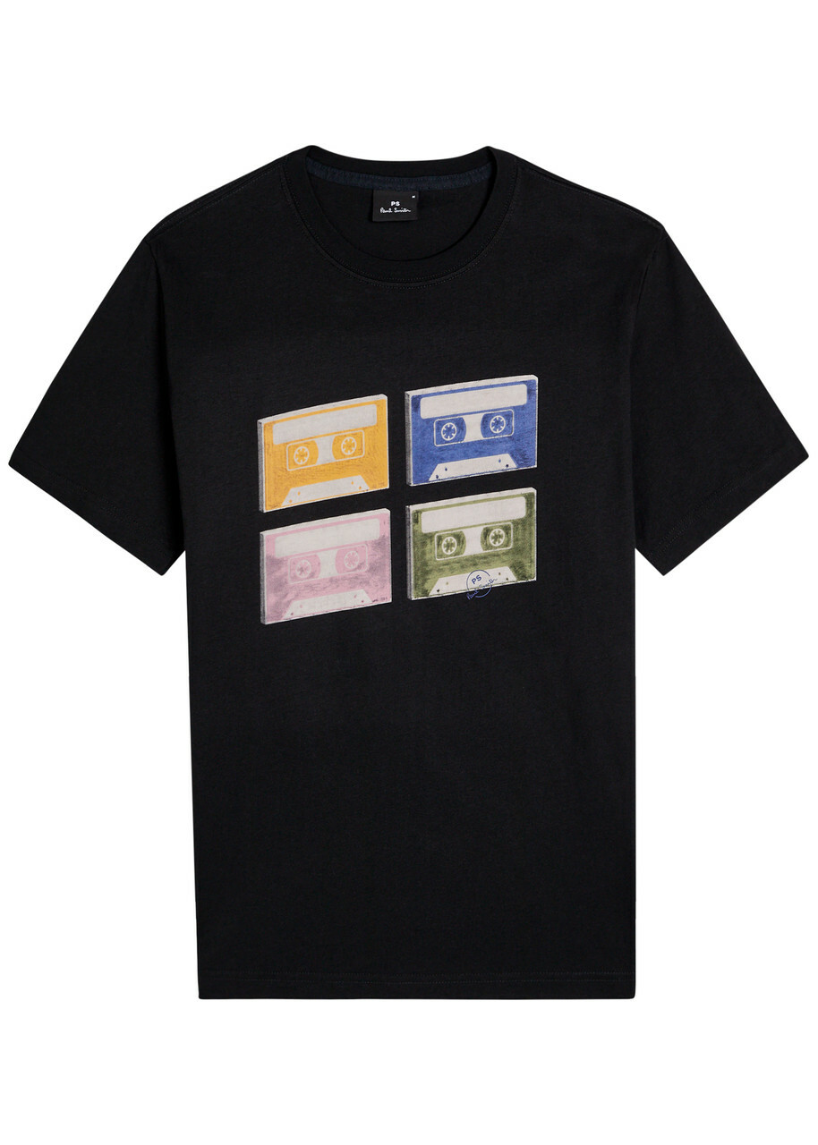 PS Paul Smith Tapes Printed Cotton T-shirt Black