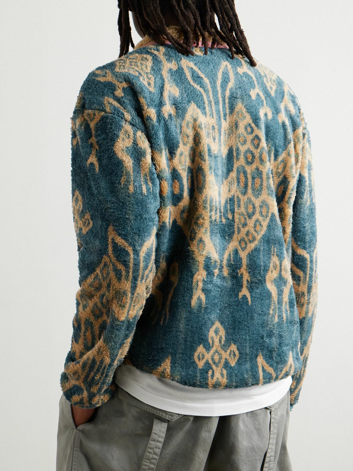 KAPITAL - Java Kasuri Jacquard-Trimmed Printed Fleece Sweatshirt