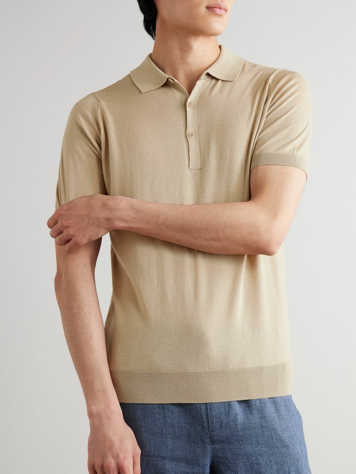 JOHN SMEDLEY SEA COTTON POLO エクリュ John Smedley - Elias Sea Island Cotton and Cashmere-Blend Polo