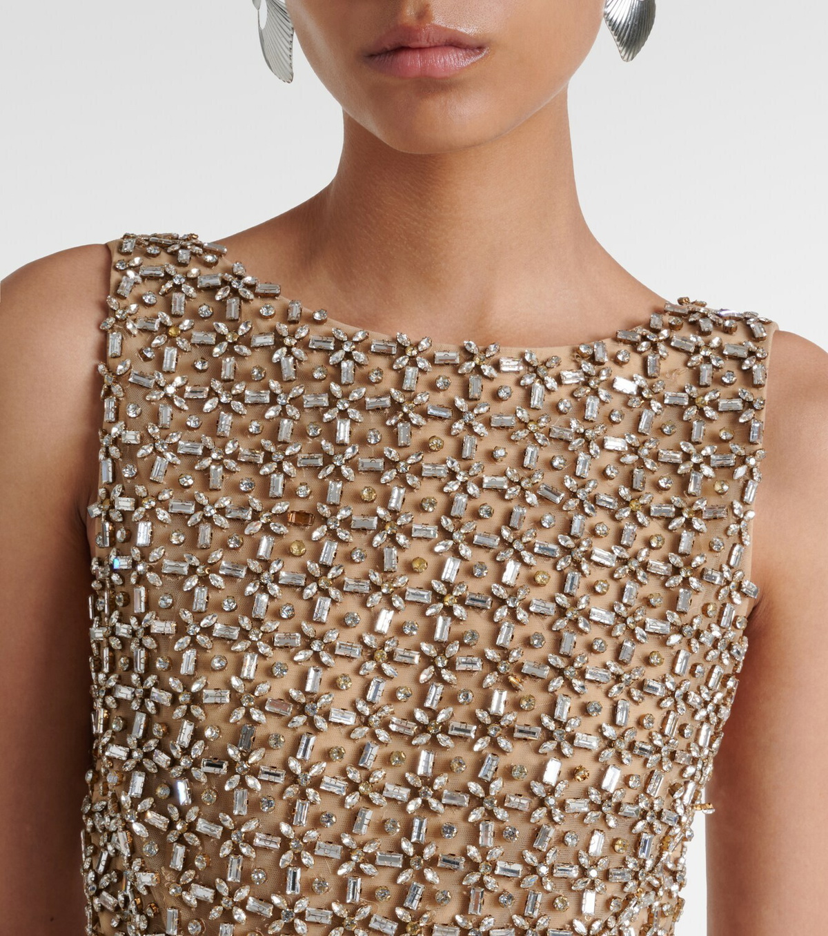 Là Fuori Gilded crystal-embellished minidress