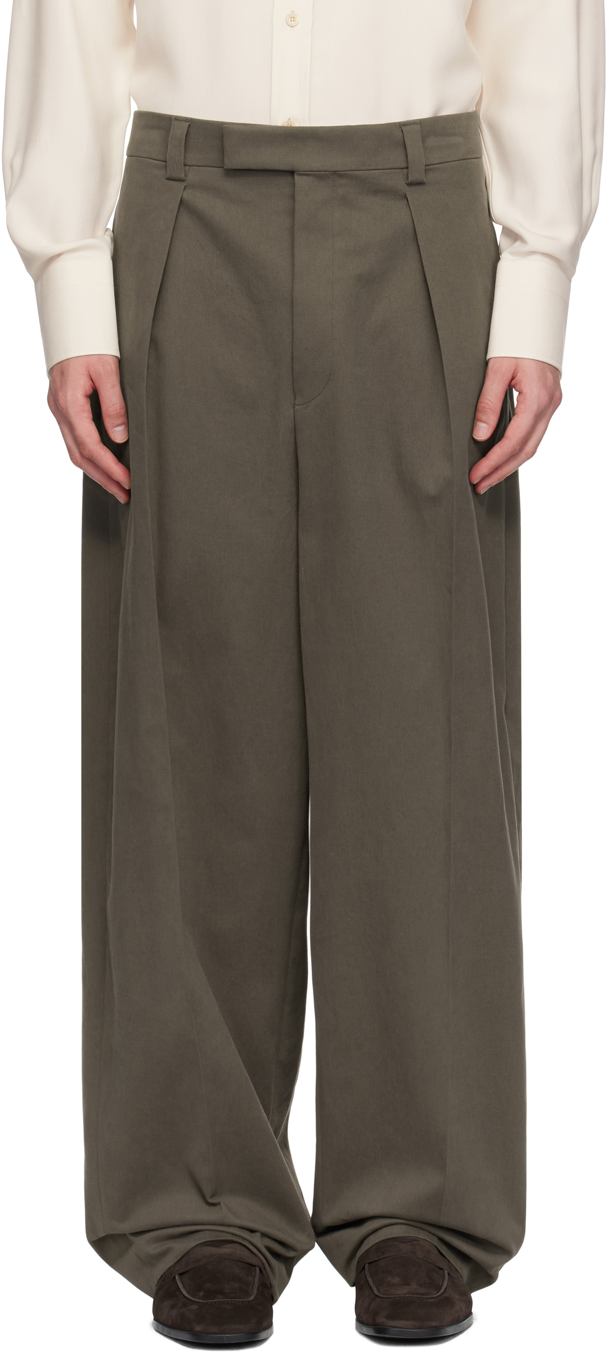 Ferragamo Brown Inverted Pleats Trousers