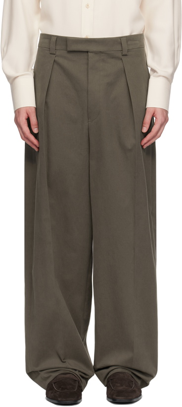 Photo: Ferragamo Brown Inverted Pleats Trousers
