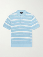 Beams Plus - Striped Knitted Cotton Polo Shirt - Blue