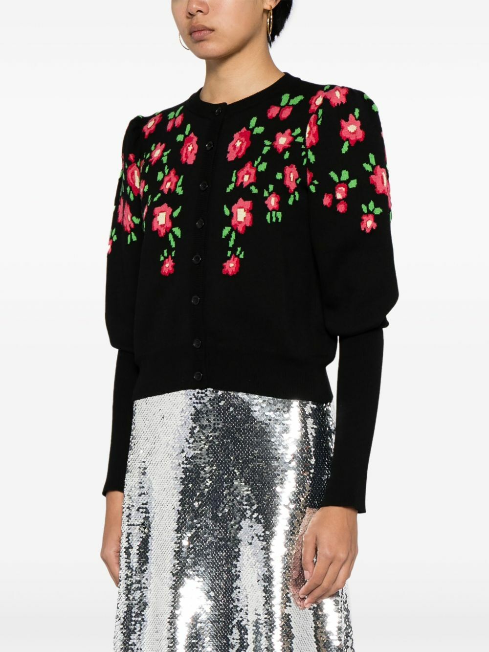 Molly Goddard Black Sonia Floral-Intarsia Cardigan