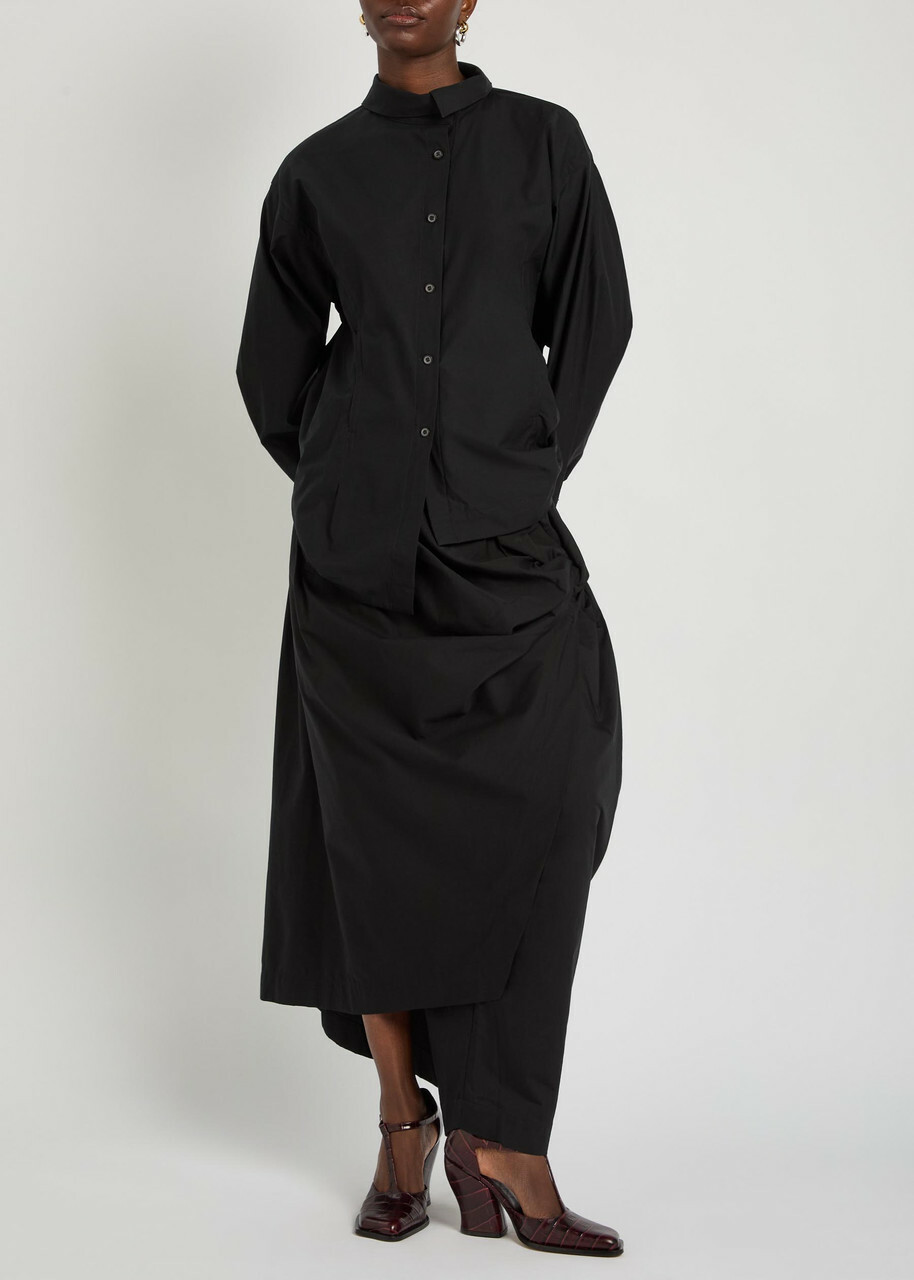 Issey Miyake Twisted Draped Cotton-blend Trousers Black