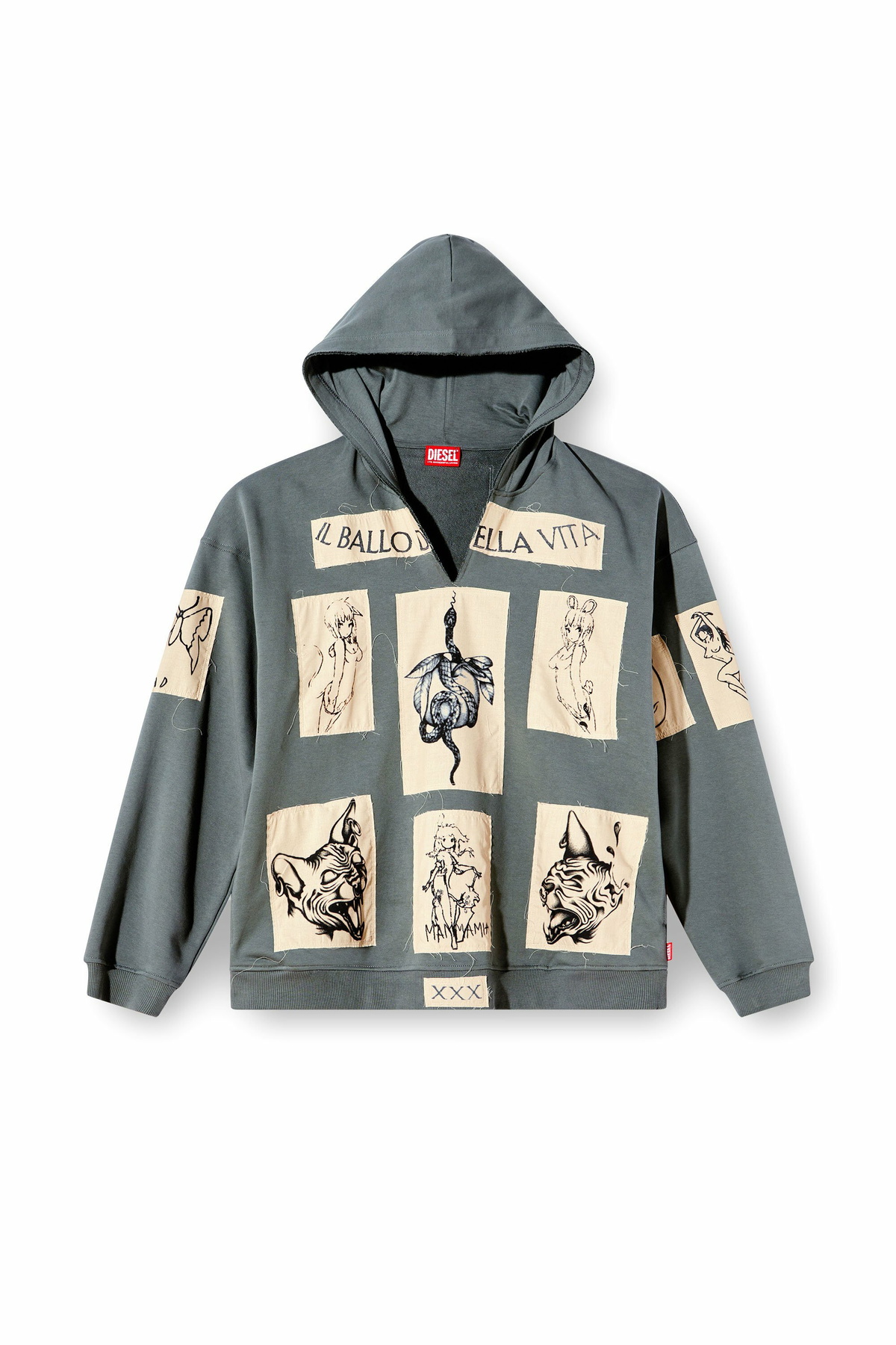 Diesel Hoodie with tattoo patches - Sweaters - Unisex - Grey