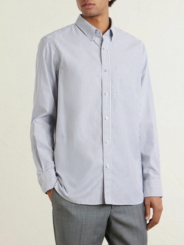 Photo: TOM FORD - Button-Down Collar Striped Cotton and Lyocell-Blend Oxford Shirt - Blue