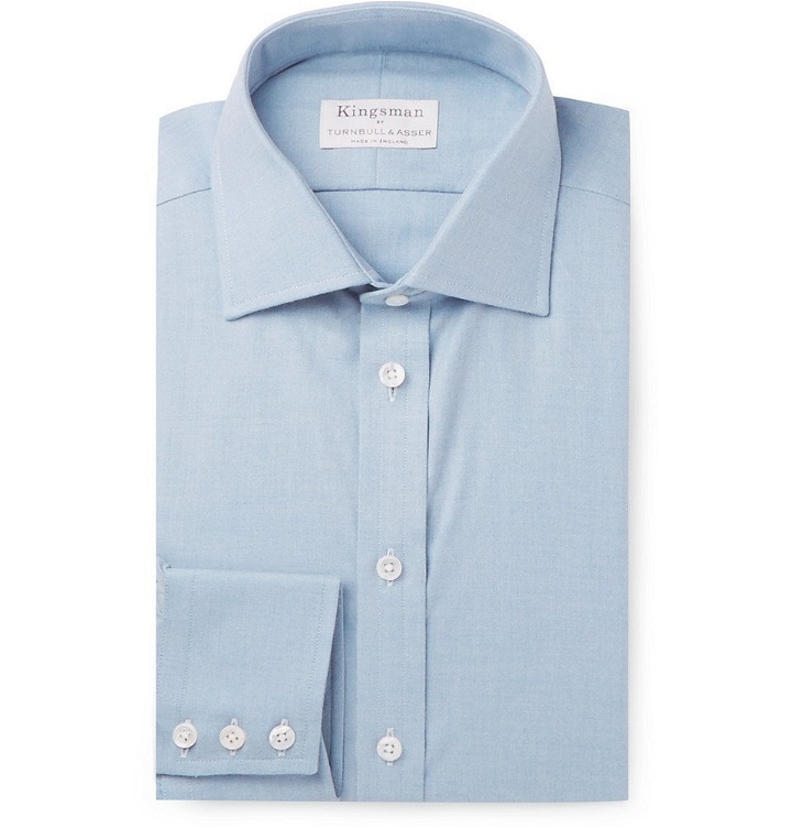 Photo: Kingsman - Turnbull & Asser Light-Blue Slim-Fit Cotton and Cashmere-Blend Twill Shirt - Light blue