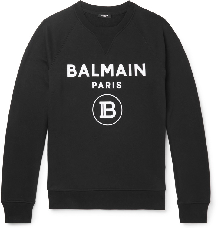 Photo: Balmain - Slim-Fit Logo-Flocked Loopback Cotton-Jersey Sweatshirt - Black