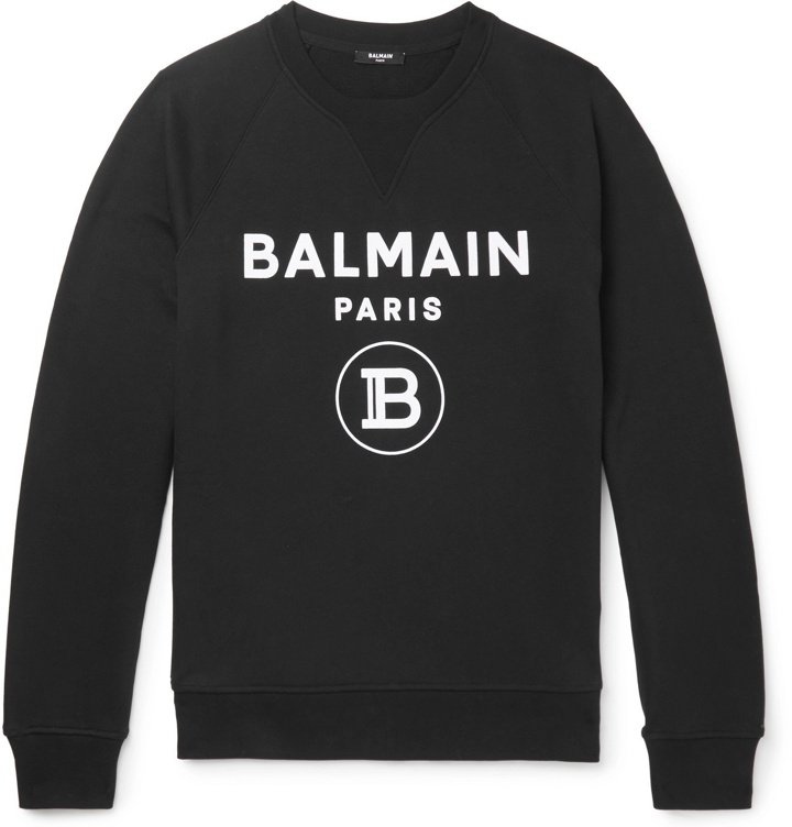 Photo: Balmain - Slim-Fit Logo-Flocked Loopback Cotton-Jersey Sweatshirt - Black