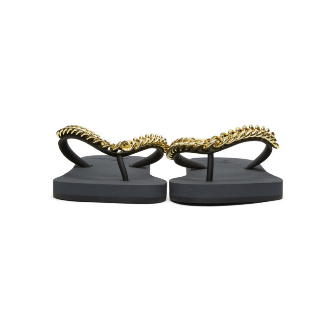 Giuseppe Zanotti Black Flip Flops with Gold Chain Detail BERENICEE CHAIN main image 4