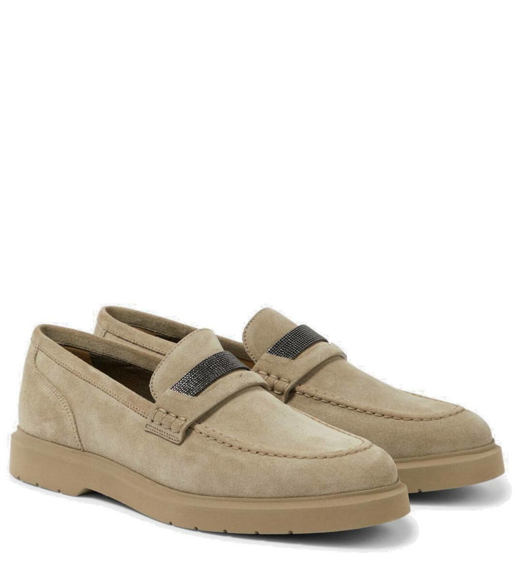 Photo: Brunello Cucinelli Embellished suede penny loafers