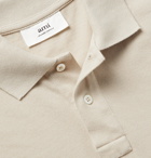 AMI PARIS - Logo-Embroidered Mélange Cotton-Piqué Polo Shirt - Neutrals