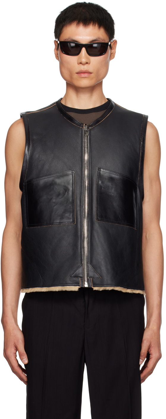 Our Legacy Black Patch Pocket Reversible Leather Vest Our Legacy
