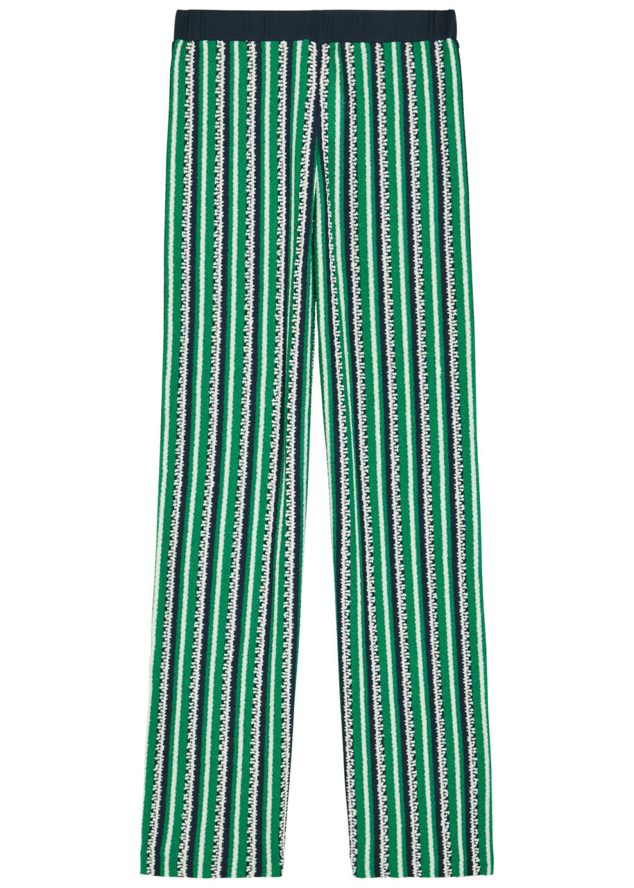 Simkhai Brenner Striped Straight-leg Knit Trousers Green