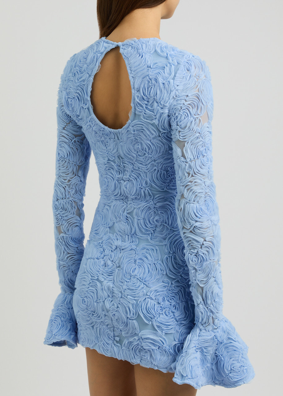 Rotate Sunday Floral Tulle Mini Dress Light Blue