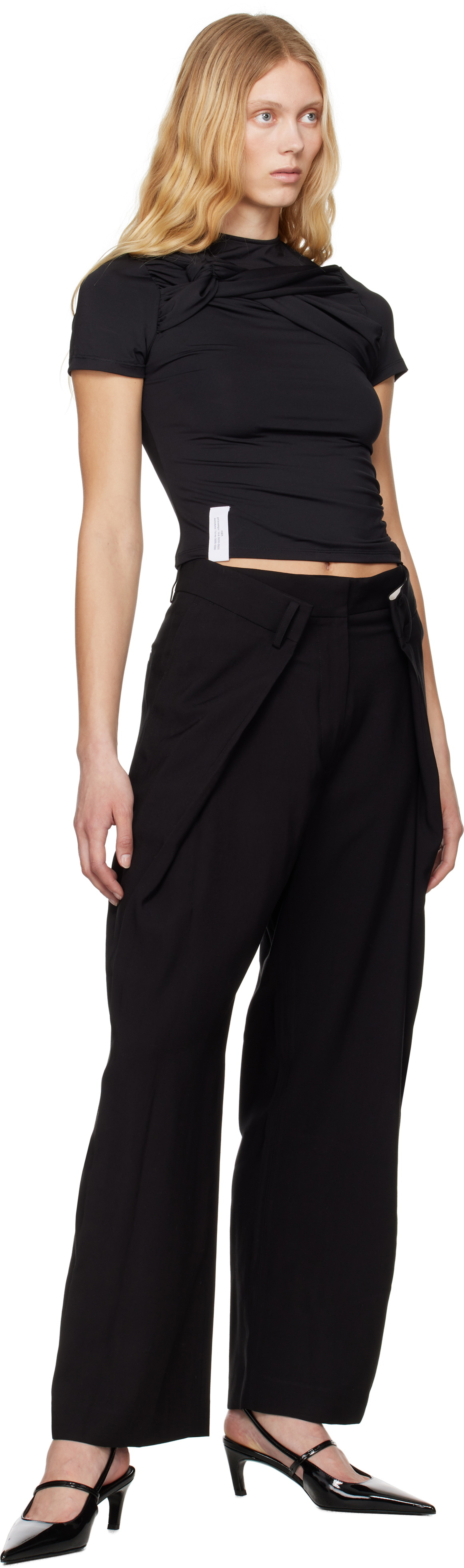 Rokh Black Twisted Knot Half Sleeve T-shirt