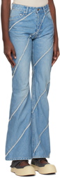 PERVERZE SSENSE Exclusive Blue Nano Mist Denim-Bias Line Jeans