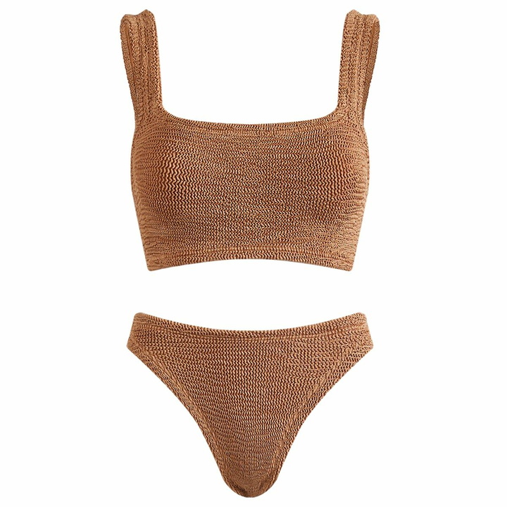 Photo: Hunza G Women's Xandra Square Neck Bikini in Metallic Cocoa 