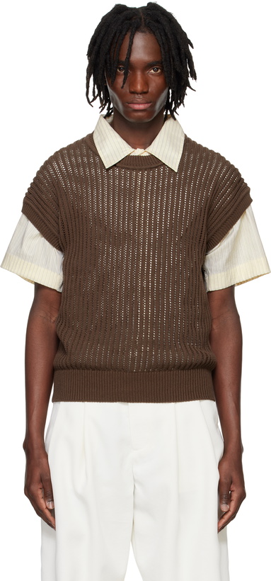 Photo: System Brown Cap Sleeve Knit T-shirt