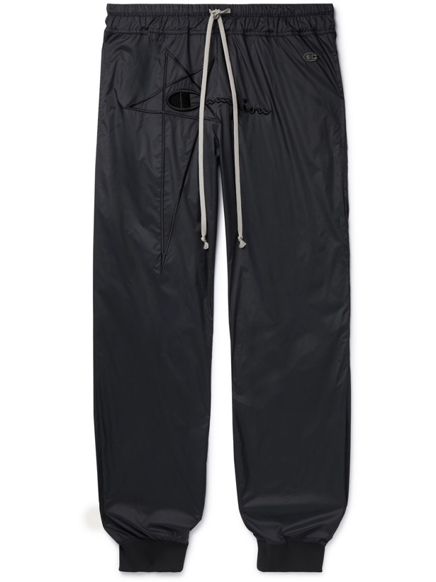 Photo: RICK OWENS - Champion Tapered Logo-Embroidered Recycled Shell Sweatpants - Black - XS