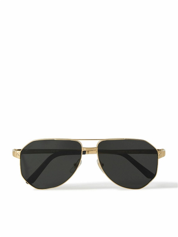 Photo: Cartier Eyewear - Santos de Cartier Aviator-Style Gold-Tone Sunglasses