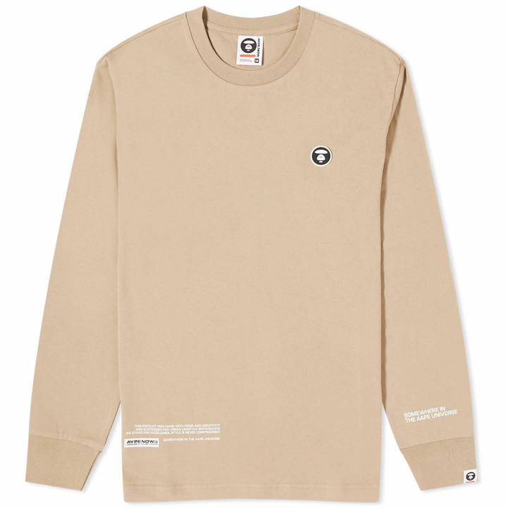 Photo: Men's AAPE Now Silicon Badge Long Sleeve T-Shirt in Dark Beige