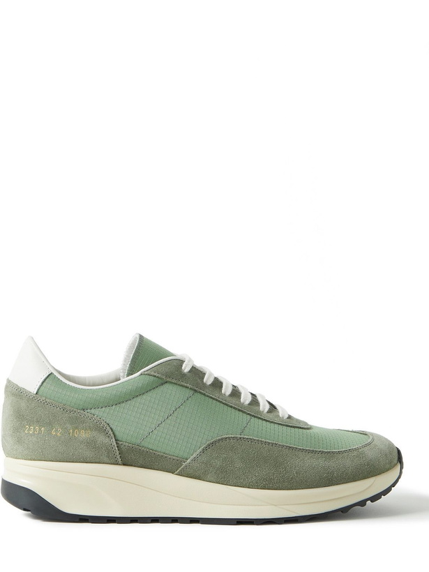 Photo: Common Projects - Track 80 Leather-Trimmed Suede and Ripstop Sneakers - Green