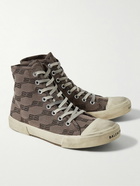 Balenciaga - Paris Distressed Logo-Embroidered Canvas High-Top Sneakers - Brown