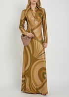Pucci Printed Metallic-jersey Maxi Shirt Dress Brown