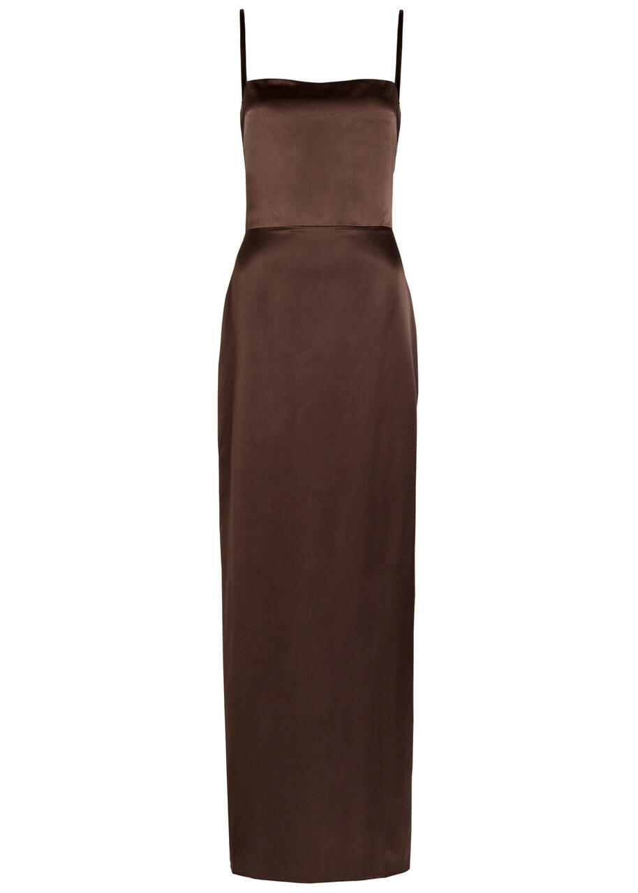 Reformation Frankie Silk Maxi Dress Brown
