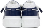 Valentino Garavani White & Navy One Stud XL Low-Top Sneakers