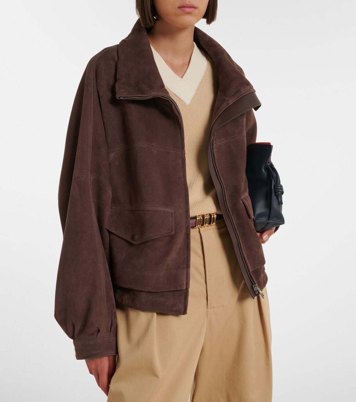 Loewe Leather-trimmed suede jacket