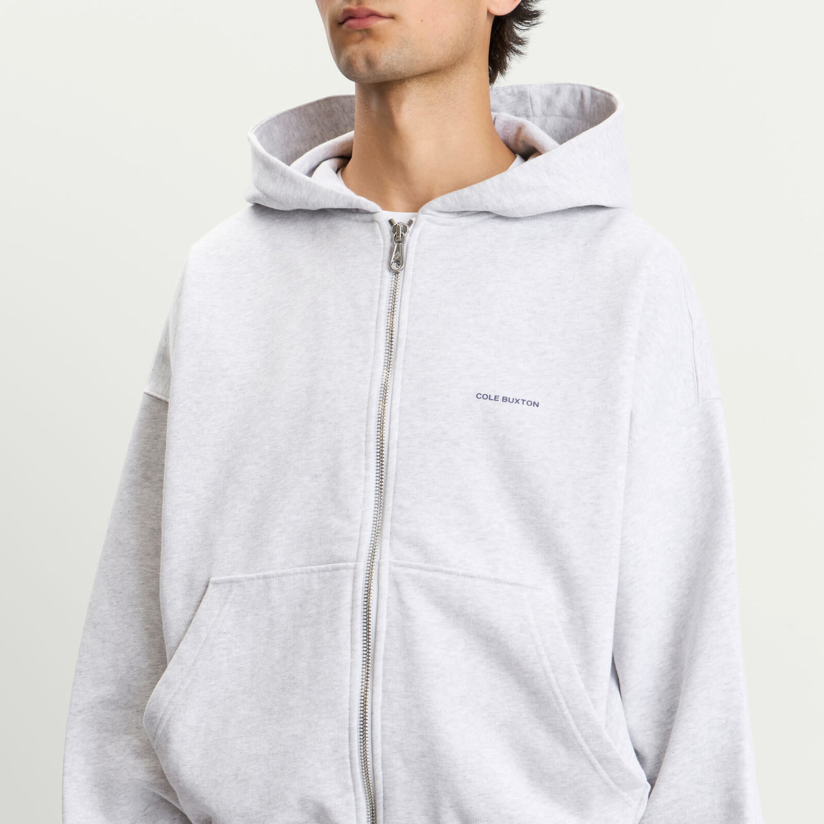 Cole Buxton Men's Mini Logo Zipped Hoodie in Light Grey Marl