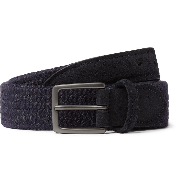 Photo: Anderson's - 3.5cm Suede-Trimmed Woven Wool-Blend Belt - Blue