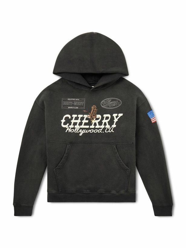 Photo: Cherry Los Angeles - Hollywood Logo-Print Embroidered Cotton-Jersey Hoodie - Black