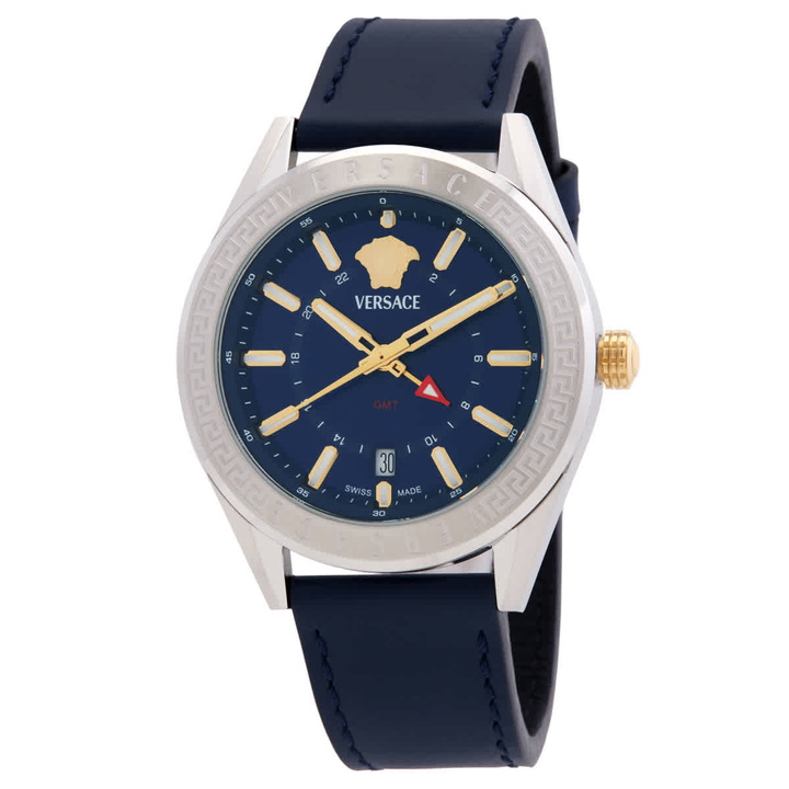 Photo: Versace V-Code GMT Quartz Blue Dial Mens Watch VEAFA0124