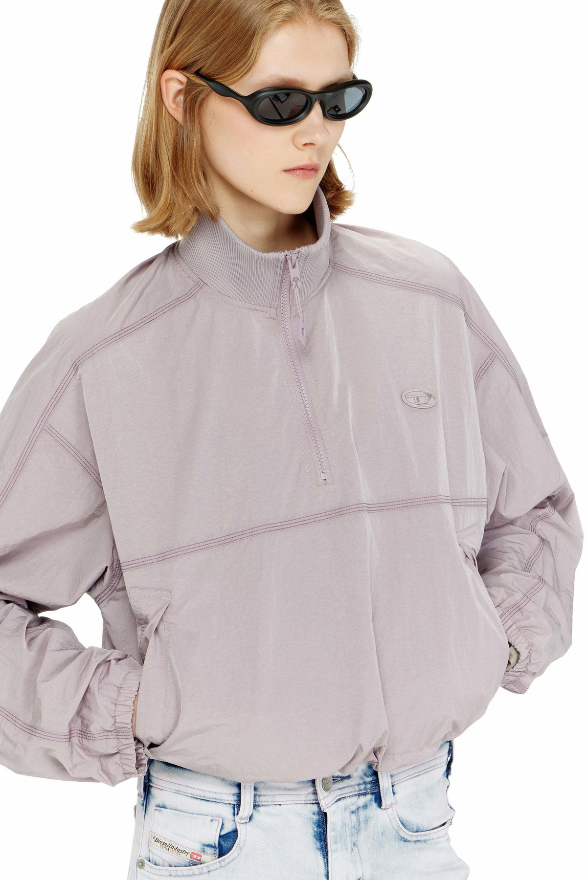 Diesel Relaxed nylon jacket with mock neck - Jackets - Woman -