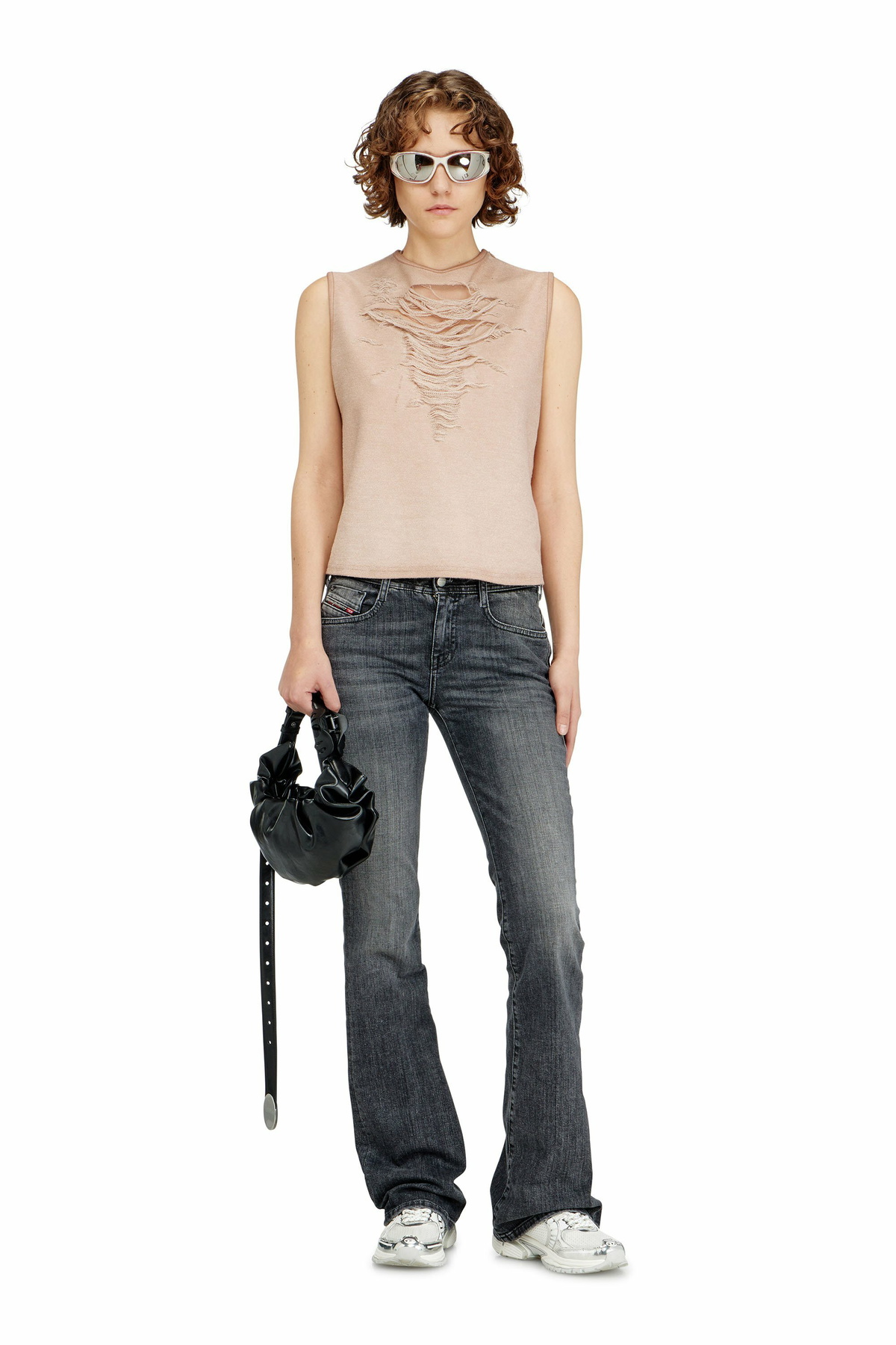 Diesel Sleeveless top with devoré threads - T-Shirts Womens in Pink