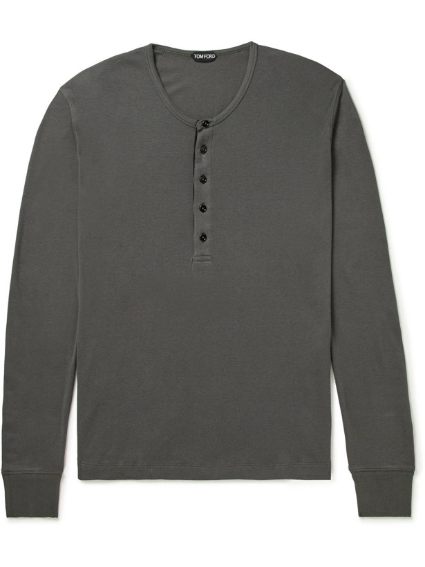 Photo: TOM FORD - Modal and Cotton-Blend Jersey Henley T-Shirt - Gray