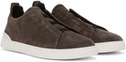 ZEGNA Brown Triple Stitch Sneakers