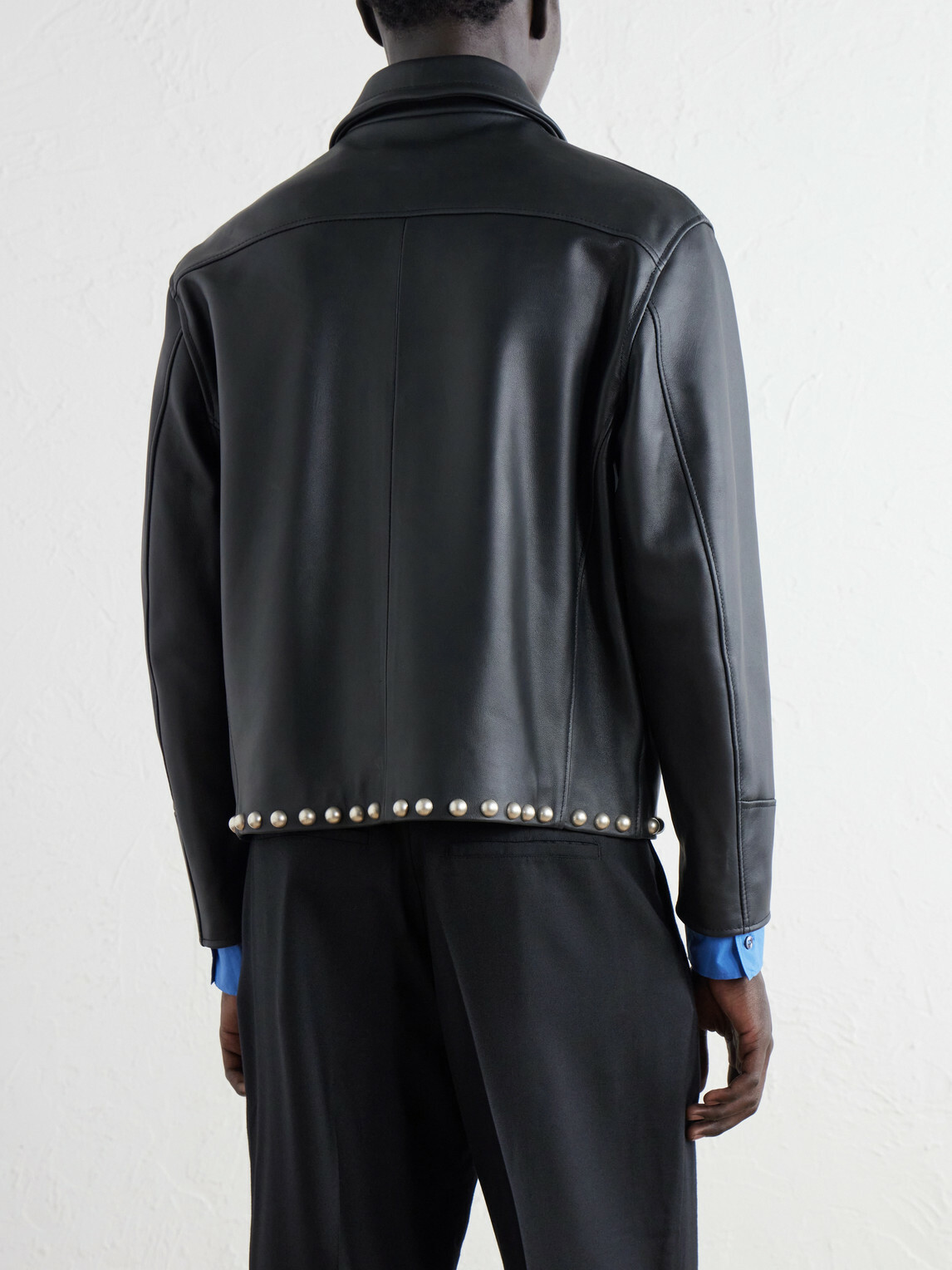 SECOND / LAYER - Rider Embellished Leather Jacket - Black