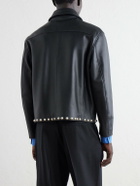 SECOND / LAYER - Rider Embellished Leather Jacket - Black