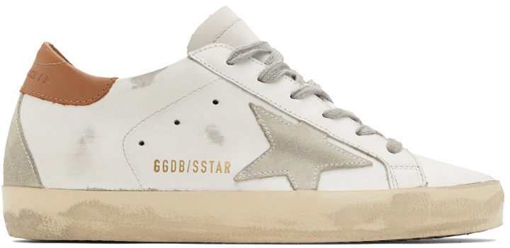 Photo: Golden Goose White & Brown Super-Star Classic Sneakers